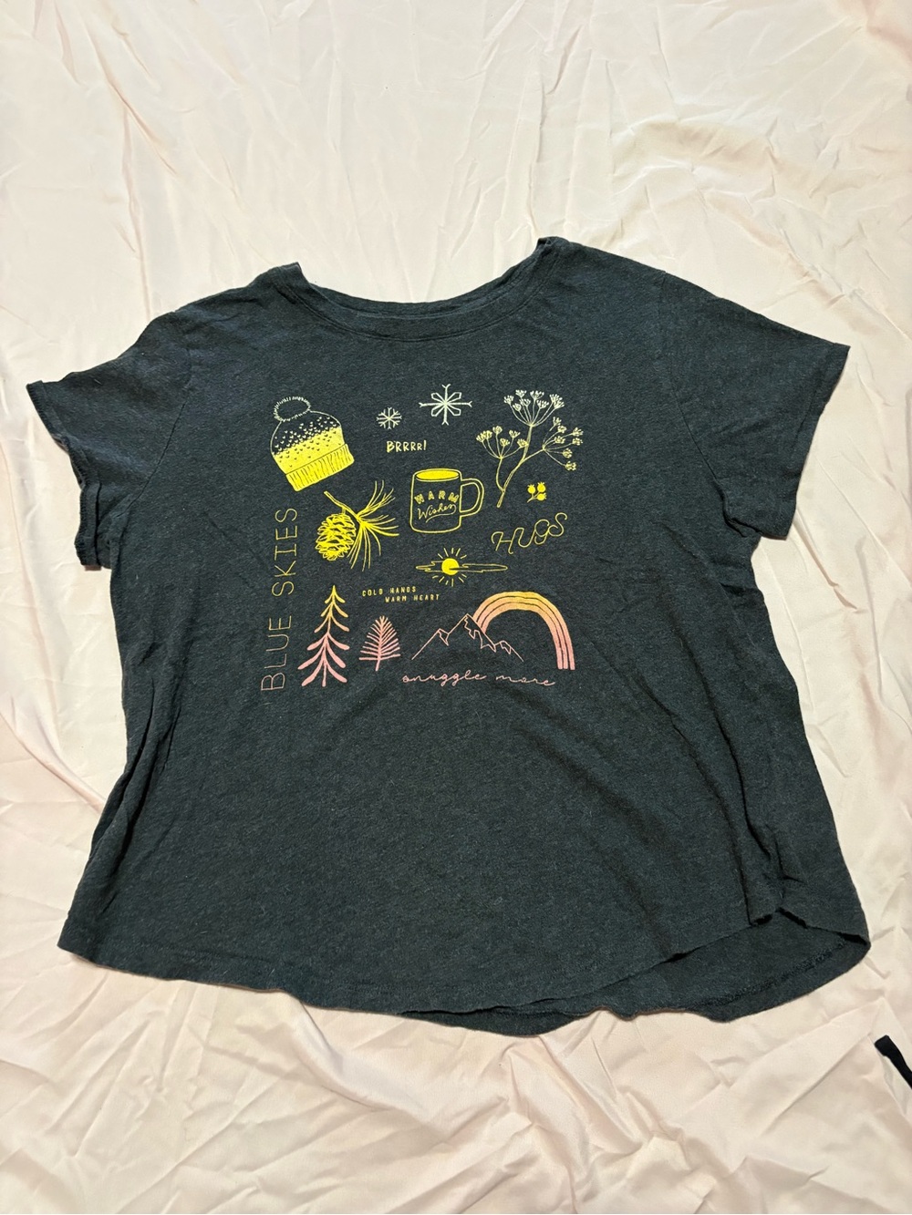 Old Navy Charcoal Graphic Short Sleeve Tee with Yellow & Pink Design